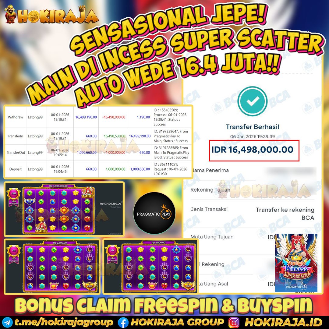 HOKIRAJA JACKPOT SLOT STARLIGHT PRINCESS SUPER SCATTER RP 16.498.000 ID : JEM***